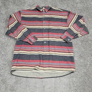 Vintage Territory Ahead Mens Striped Heavy Cotton Twill Flannel Shirt Red Medium
